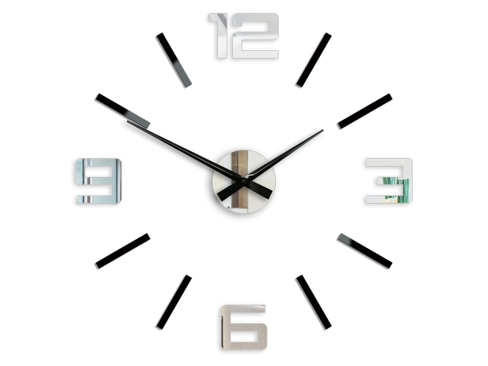 Moderní nástěnné hodiny SILVER XL BLACK-MIRROR 