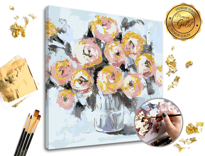 Malování podle čísel PREMIUM GOLD – Květinové potěšení - 50x50 cm Sada na malování podle čísel ARTMIE se zlatými plátky