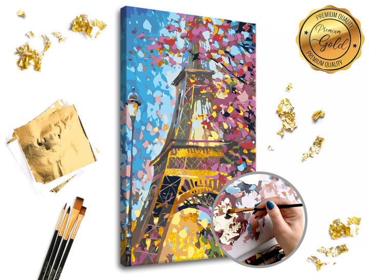 Malování podle čísel PREMIUM GOLD – Eiffel Tower - 60x40 cm Sada na malování podle čísel ARTMIE se zlatými plátky