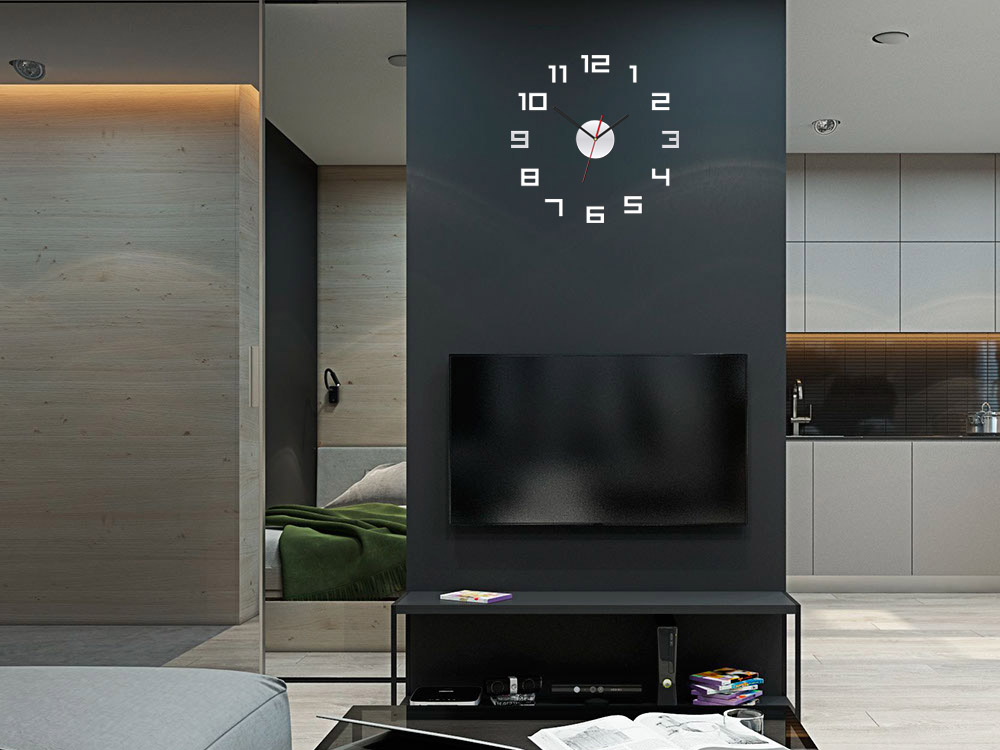 Moderní nástěnné hodiny DIGI MIRROR nalepovací hodiny na stěnu