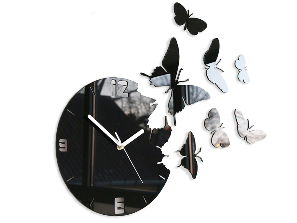 Moderní nástěnné hodiny MOTÝLE nalepovací hodiny na stěnu
