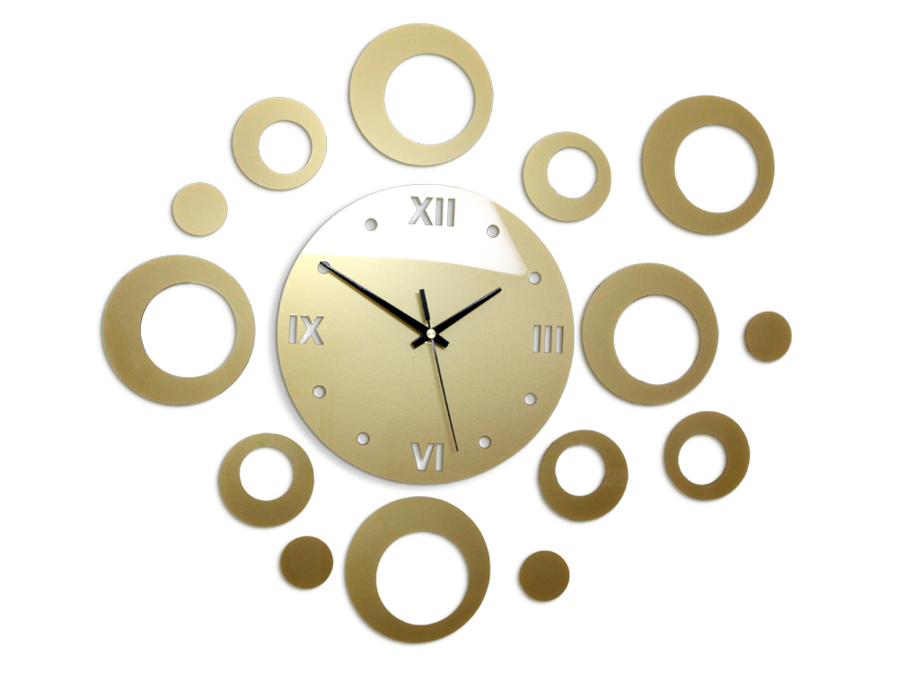 Moderní nástěnné hodiny RINGS GOLD nalepovací hodiny na stěnu