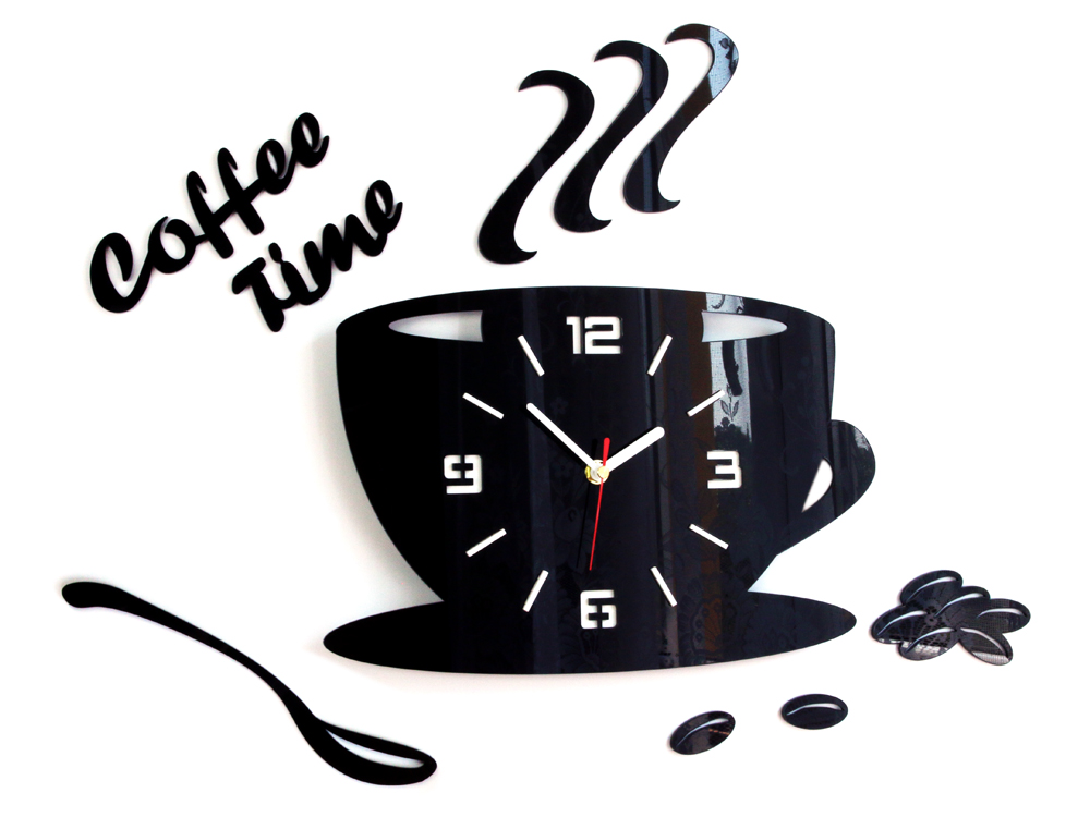 Moderní nástěnné hodiny COFFEE TIME 3D BLACK