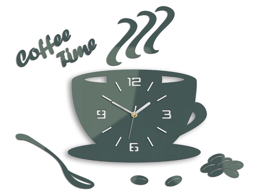 Moderní nástěnné hodiny COFFE TIME 3D GRAY nalepovací hodiny na stěnu