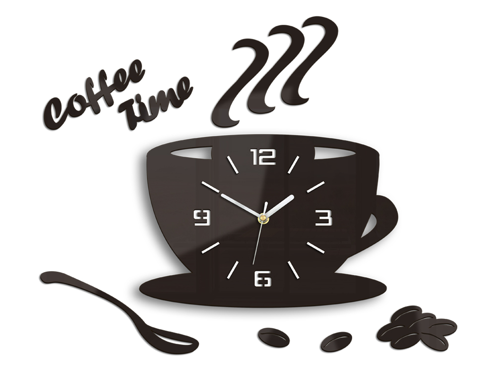 Moderní nástěnné hodiny COFFE TIME 3D WENGE nalepovací hodiny na stěnu