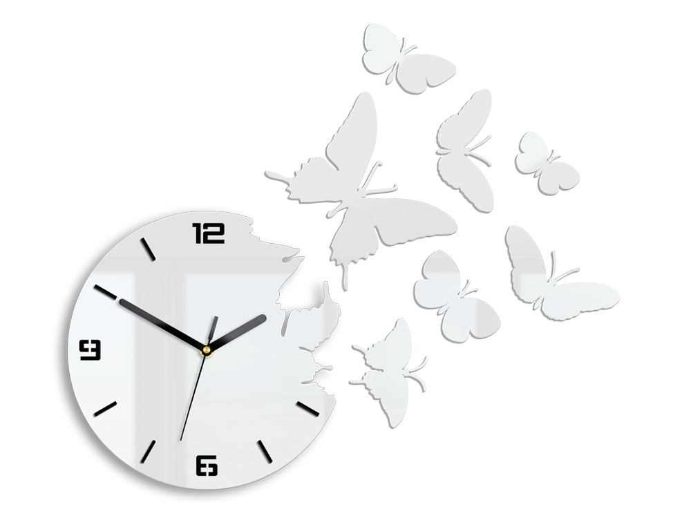 Moderní nástěnné hodiny BUTTERFLIE 3D WHITE NH049 nalepovací hodiny na stěnu