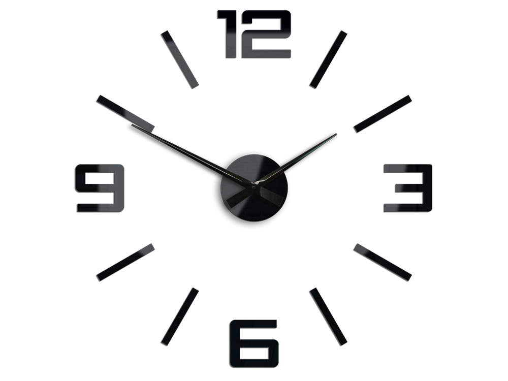 Moderní nástěnné hodiny SILVER XL BLACK nalepovací hodiny na stěnu