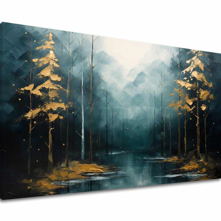 Moderní umělecká malba Zlaté doteky lesa - PREMIUM ART | &lt;x&gt;60x90 cm&lt;/x&gt; Sbírka obrazů Natural Beauty