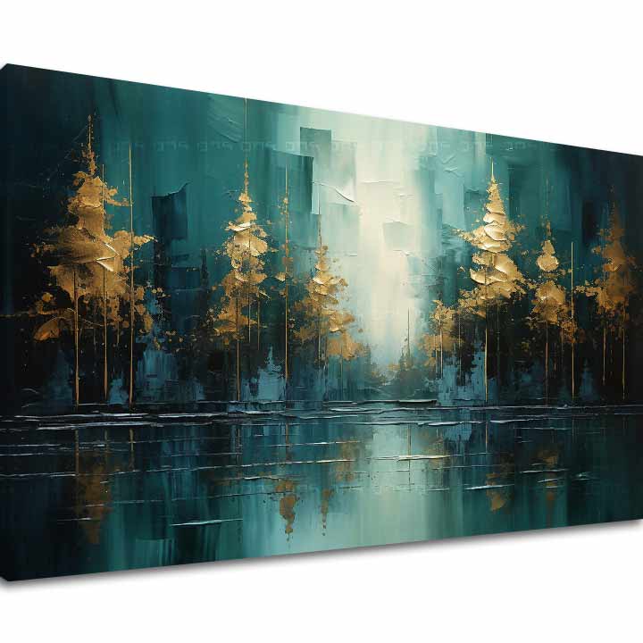 Moderní umělecká malba Zlatý les odraz - PREMIUM ART | &lt;x&gt;60x90 cm&lt;/x&gt; Sbírka obrazů Natural Beauty